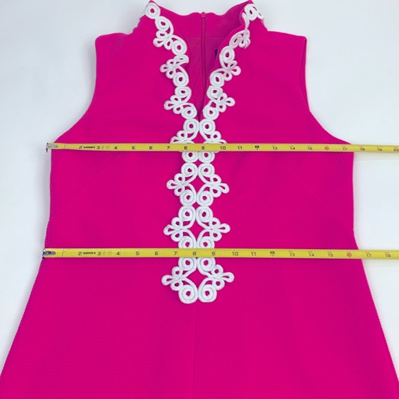 Vince Camuto Bright Pink High Collar Dress Size 8 White Scrolled Design Zip up - Picture 11 of 14